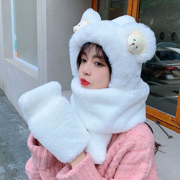 winter imitation rabbit hair hat glov one three piece set female lovely plush scarf hooded warm suit, Blue;gray
winter imitation rabbit hair hat glov one three piece set female lovely plush scarf hooded warm suit, Blue;gray