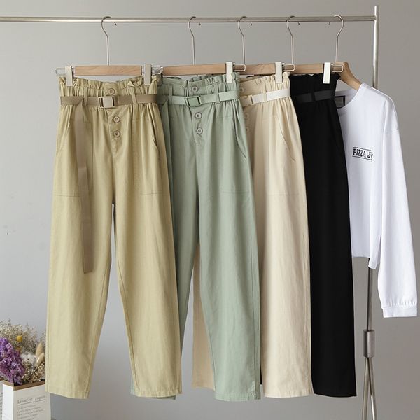 capris wet korean style all-match high button harlan casual with solid waist streetwear pants, Black;white
capris wet korean style all-match high button harlan casual with solid waist streetwear pants, Black;white