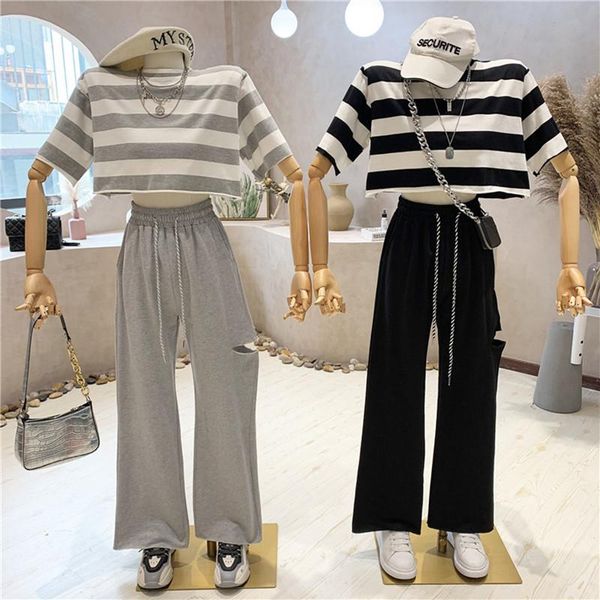 women's two piece pants clothing summer 2021 long sleeve striped pullover short + high waist wide leg casual set, White
women's two piece pants clothing summer 2021 long sleeve striped pullover short + high waist wide leg casual set, White