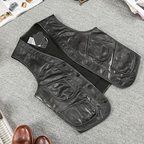 men's vests black 2021 japan casual style genuine leather vest men plus size 5xl real natural thin sheepskin summer slim fit short coat, Black;white
men's vests black 2021 japan casual style genuine leather vest men plus size 5xl real natural thin sheepskin summer slim fit short coat, Black;white