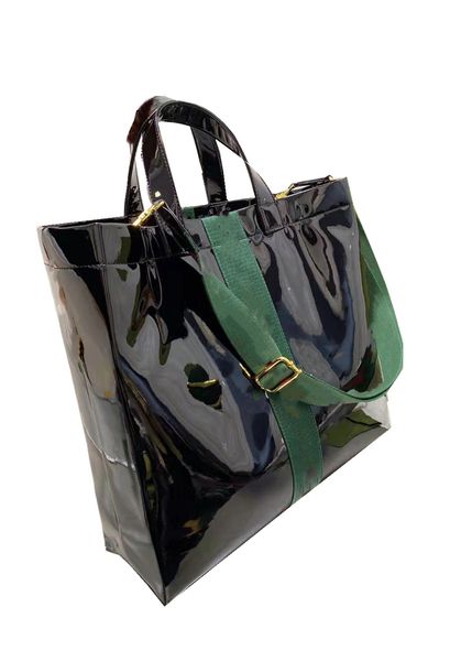 2021 designer women's shoulder bag smooth plain black shopping bag, size: 38cm