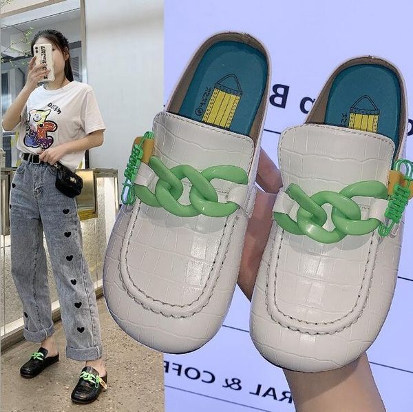 brand design gold chain women slipper closed toe slip on mules shoes round low heels casual slides flip flop plus size 40 slippers, Black
brand design gold chain women slipper closed toe slip on mules shoes round low heels casual slides flip flop plus size 40 slippers, Black