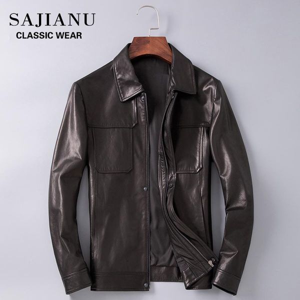 regular haining leather jacket men's goat lapel slim coat & faux, Black