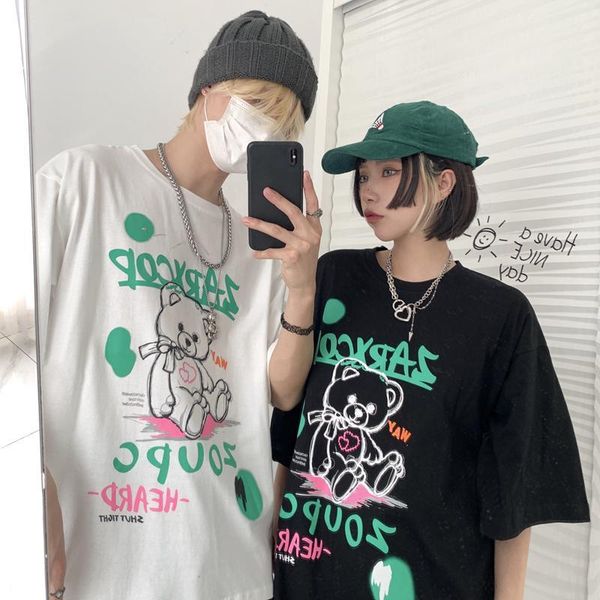 harajpoo couple t-shirt 2021 summer korean ins trendy hip-hop harajuku hong kong style printed loose casual round neck pullovers women', Black
harajpoo couple t-shirt 2021 summer korean ins trendy hip-hop harajuku hong kong style printed loose casual round neck pullovers women', Black