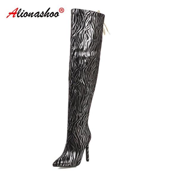 boots women over the knee thin high heels party long tube booties lady thigh woman gold silver large size 14 48, Black
boots women over the knee thin high heels party long tube booties lady thigh woman gold silver large size 14 48, Black