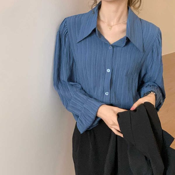 women's knits & tees korean casual shirts blouse women loose turn-down collar single-breasted ruched spring office lady long, White
women's knits & tees korean casual shirts blouse women loose turn-down collar single-breasted ruched spring office lady long, White