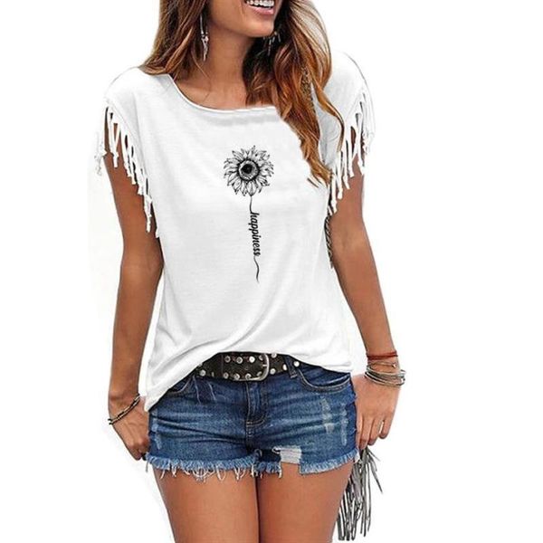 women's t-shirt harajuku happiness letters sunflower graphic printed women summer plus size tassel short sleeve, White
women's t-shirt harajuku happiness letters sunflower graphic printed women summer plus size tassel short sleeve, White