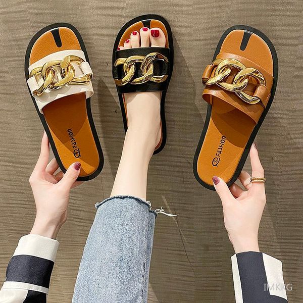 slippers 2021 gold metal chain fashion brand flat heel casual slide summer outdoor soft beach sandals ladies flip flops brown, Black
slippers 2021 gold metal chain fashion brand flat heel casual slide summer outdoor soft beach sandals ladies flip flops brown, Black
