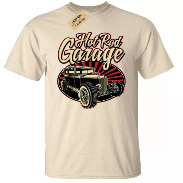 rod garage t-shirt man usa classic rod car, White;black