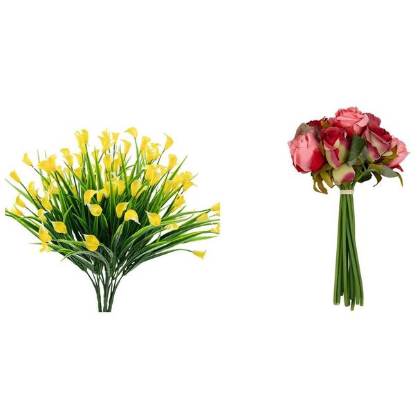 decorative flowers & wreaths 12pcs artificial rose wedding silk with 4pcs outdoor yellow calla lily plants
decorative flowers & wreaths 12pcs artificial rose wedding silk with 4pcs outdoor yellow calla lily plants