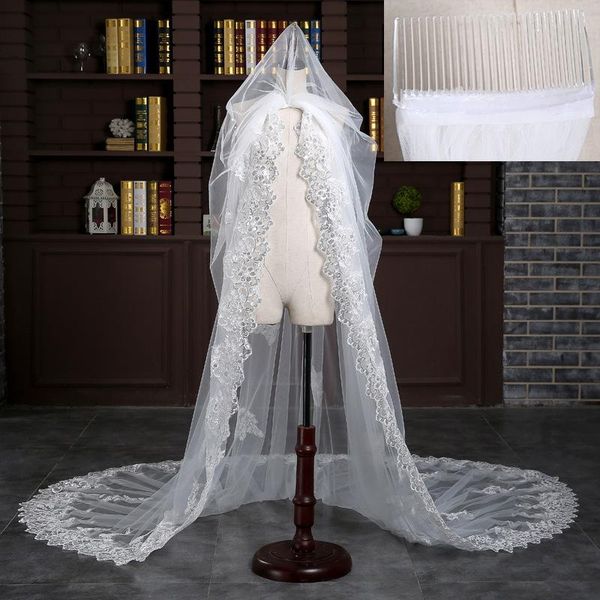 bridal veils luxury one layer cathedral wedding 3m long super widest with comb full lace trim appliqued veu de noiva longo, Black
bridal veils luxury one layer cathedral wedding 3m long super widest with comb full lace trim appliqued veu de noiva longo, Black