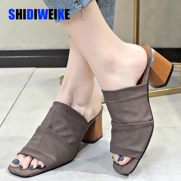 thick high heels mesh women slippers hoof slides square toe footwear summer half casual ladies shoes ab066, Black 
thick high heels mesh women slippers hoof slides square toe footwear summer half casual ladies shoes ab066, Black