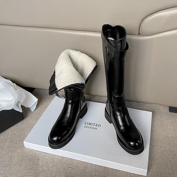 boots brand classic buckle women knee high snow square low heel genuine leather woman riding boot thick plush winter shoes, Black
boots brand classic buckle women knee high snow square low heel genuine leather woman riding boot thick plush winter shoes, Black