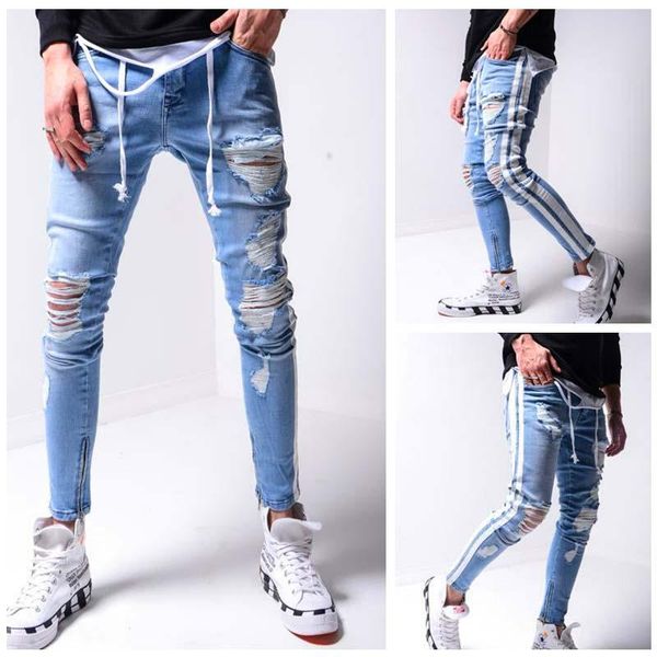 men's jeans mens side stripes streetwear casual skinny ripped for men vintage pencil pants zipper hip hop slim denim trousers, Blue
men's jeans mens side stripes streetwear casual skinny ripped for men vintage pencil pants zipper hip hop slim denim trousers, Blue