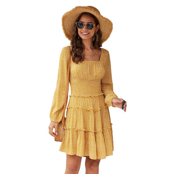 summer boho floral print dress women lantern long sleeve pleated es square neck beach mini female roupa feminina 210524, Black;gray
summer boho floral print dress women lantern long sleeve pleated es square neck beach mini female roupa feminina 210524, Black;gray