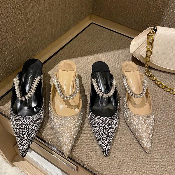 slippers luxury genuine leather pointed toe transparent women stiletto pearl rivet rhinestone high heels slides sandals, Black
slippers luxury genuine leather pointed toe transparent women stiletto pearl rivet rhinestone high heels slides sandals, Black