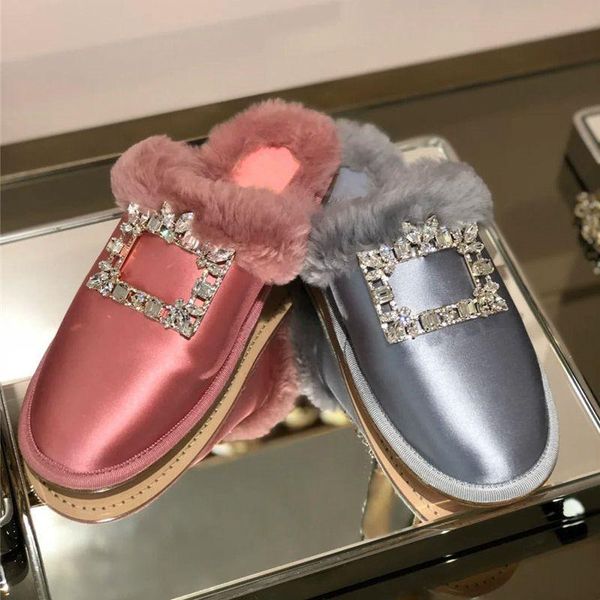 women shoes winter slippers crystal buckle embellished satin leather warm fur muller flats 2021 fall ladies loafers, Black
women shoes winter slippers crystal buckle embellished satin leather warm fur muller flats 2021 fall ladies loafers, Black