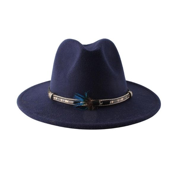 wide brim hats feather hat foreign trade british wool jazz fashion versatile felt women's fedora, Blue;gray
wide brim hats feather hat foreign trade british wool jazz fashion versatile felt women's fedora, Blue;gray