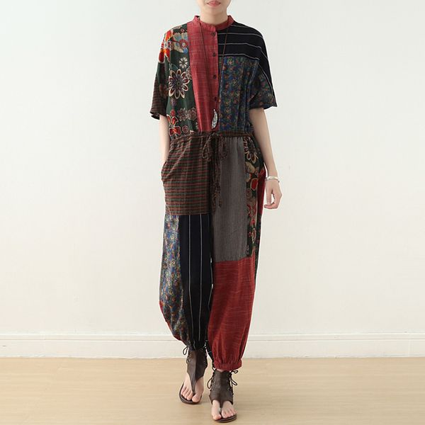 johnature women print floral bandage jumpsuits cotton linen summer button short sleeve vintage women cloths jumpsuits 210521, Black;white
johnature women print floral bandage jumpsuits cotton linen summer button short sleeve vintage women cloths jumpsuits 210521, Black;white