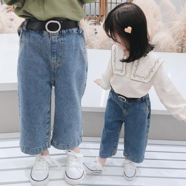 jeans 2-8y girls wear casual pants spring autumn baby stretch fashion loose wide-leg belt children's long trousers, Blue
jeans 2-8y girls wear casual pants spring autumn baby stretch fashion loose wide-leg belt children's long trousers, Blue