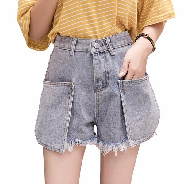 women high-waist jeans shorts personality big pocket korean edition slim broad-legged women's, Blue
women high-waist jeans shorts personality big pocket korean edition slim broad-legged women's, Blue