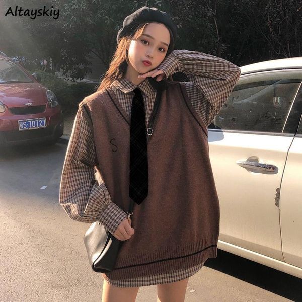 women's tracksuits sets women plaid shirts vest students korean style loose college knitting sweater autumn sweet casual harajuku desig, Gray
women's tracksuits sets women plaid shirts vest students korean style loose college knitting sweater autumn sweet casual harajuku desig, Gray