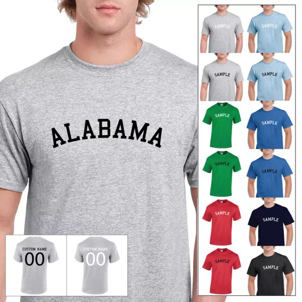 state alabama college text sports letter personalized name number cotton t-shirt, White;black
state alabama college text sports letter personalized name number cotton t-shirt, White;black