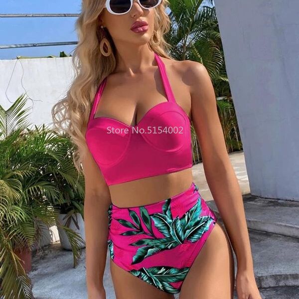 women's swimwear leaf floral bikini set women backless high-waisted two pieces 2021 beach bathing suits swimsuits, White;black
women's swimwear leaf floral bikini set women backless high-waisted two pieces 2021 beach bathing suits swimsuits, White;black