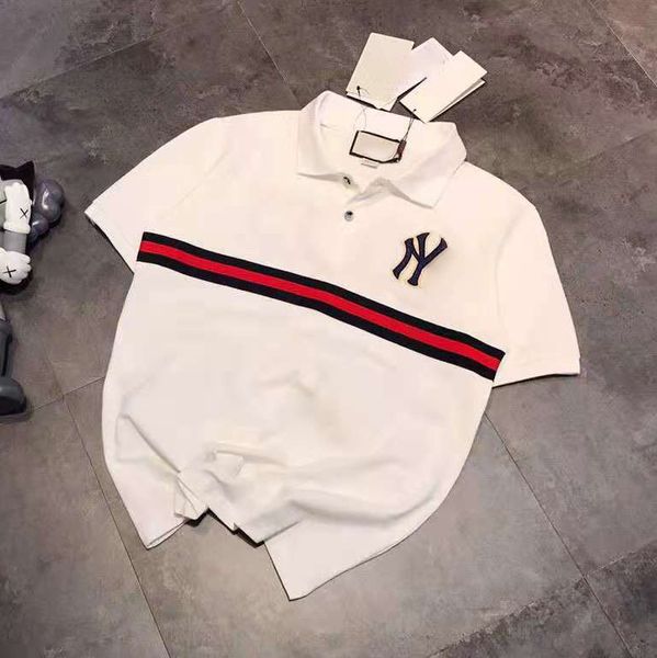 21 spring and summer ny three dimensional letter embroidery contrast ribbon ancient + loose short sleeve polo shirt, White
21 spring and summer ny three dimensional letter embroidery contrast ribbon ancient + loose short sleeve polo shirt, White