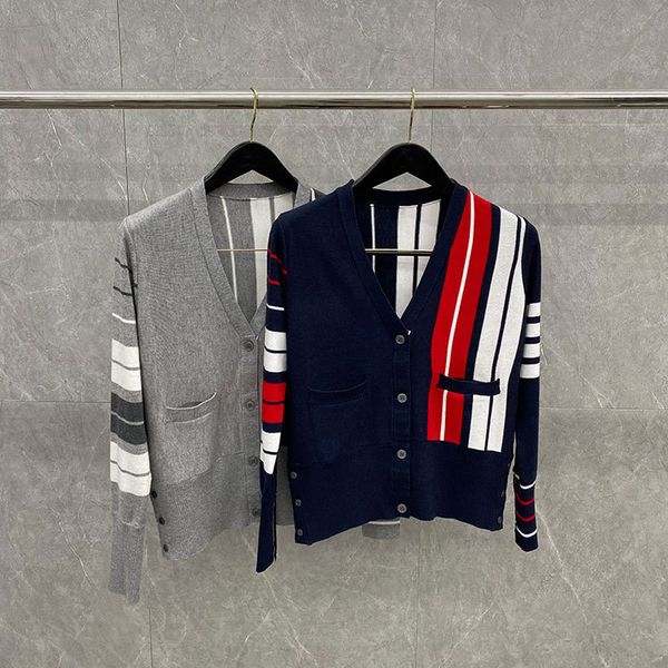 autumn and winter 20 tb youth college style contrast color knitted v-neck wool cardigan asymmetric stripe sweater insert bag, White
autumn and winter 20 tb youth college style contrast color knitted v-neck wool cardigan asymmetric stripe sweater insert bag, White