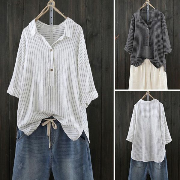 women's blouses & shirts women cotton and linen blouse striped 2021 summer turn down collar button up pullover shirt tunic blusas mujer, White
women's blouses & shirts women cotton and linen blouse striped 2021 summer turn down collar button up pullover shirt tunic blusas mujer, White
