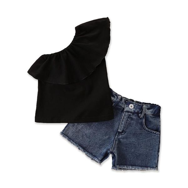 clothing sets 2021 summer est girl\u2021s t-shirt and shorts set fresh solid color one-shoulder ruffles denim short pants, White
clothing sets 2021 summer est girl\u2021s t-shirt and shorts set fresh solid color one-shoulder ruffles denim short pants, White