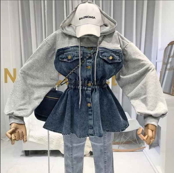 women's hoodies & sweatshirts korean fashion denim stitching hooded sweatshirt women leisure fake two piece student girls slim shirts p, Black
women's hoodies & sweatshirts korean fashion denim stitching hooded sweatshirt women leisure fake two piece student girls slim shirts p, Black