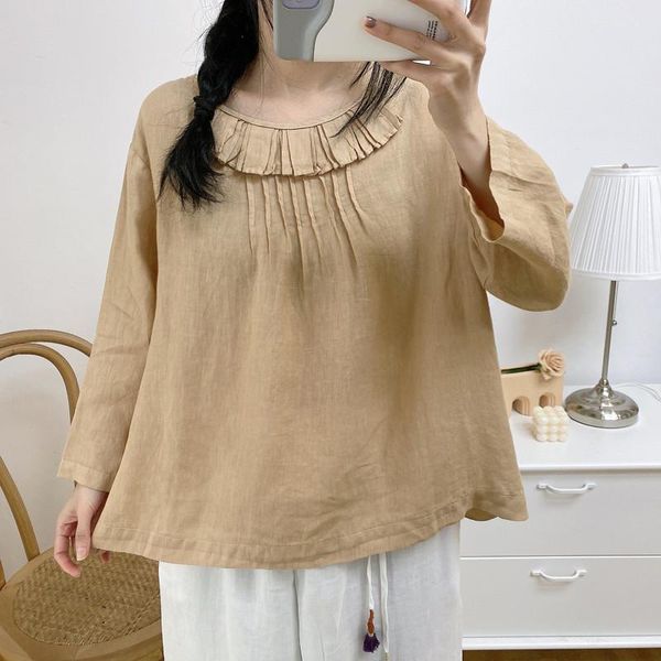 women's blouses & shirts fairynatural retro linen ruffles collar ladies 2021 spring mori female loose solid color nine quarter sleeve, White
women's blouses & shirts fairynatural retro linen ruffles collar ladies 2021 spring mori female loose solid color nine quarter sleeve, White