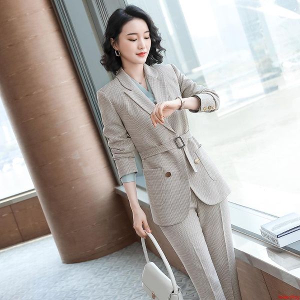 gray apricot plaid formal blazer women pant suit long sleeve jacket ladies business clothes work wear 2 pieces suits sets women's & bla, White;black 
gray apricot plaid formal blazer women pant suit long sleeve jacket ladies business clothes work wear 2 pieces suits sets women's & bla, White;black