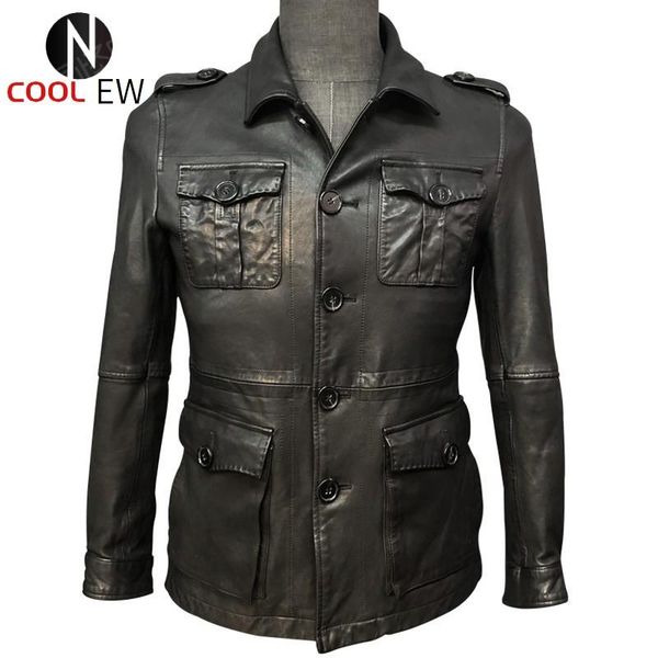 men's leather & faux mens medium length genuine cowhide jackets fashion single breasted pockets moto biker plus size male coats, Black
men's leather & faux mens medium length genuine cowhide jackets fashion single breasted pockets moto biker plus size male coats, Black