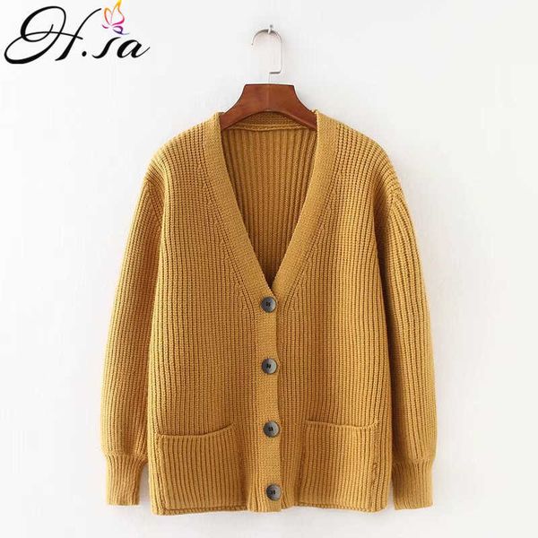 h.sa women knitted sweater cardigans long sleeve v neck button pocket korean knit jacket loose cardigans cashmere 210716, White;black
h.sa women knitted sweater cardigans long sleeve v neck button pocket korean knit jacket loose cardigans cashmere 210716, White;black