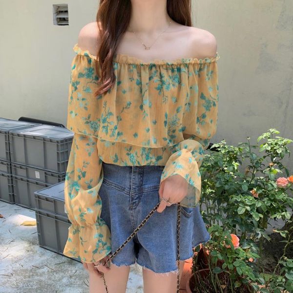 women's blouses & shirts korean style fashion sweet ruffled neckline strapless slash neck floral print chiffon blouse women casual full, White
women's blouses & shirts korean style fashion sweet ruffled neckline strapless slash neck floral print chiffon blouse women casual full, White