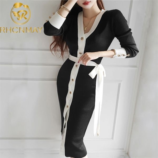 autumn winter temperament women knitted v-neck single breasted dress long color matching sweater dresses female 210520, Black;gray
autumn winter temperament women knitted v-neck single breasted dress long color matching sweater dresses female 210520, Black;gray