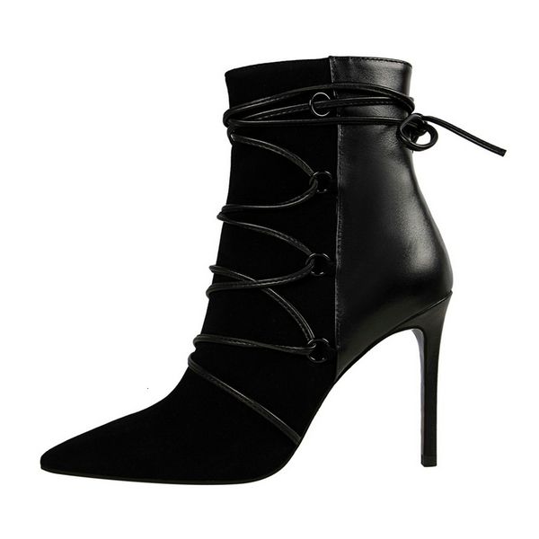 boots length flock women fashion pointed toe high heel winter ankle boots ladies shoes 126-2, Black 
boots length flock women fashion pointed toe high heel winter ankle boots ladies shoes 126-2, Black