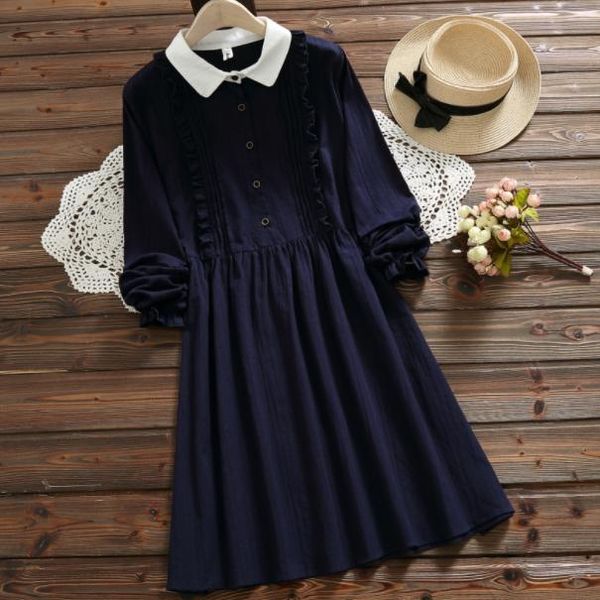 casual dresses blue pink mori girl dress women long sleeve cotton and linen vintage ruffles solid color vestidos s-xxl da569, Black;gray
casual dresses blue pink mori girl dress women long sleeve cotton and linen vintage ruffles solid color vestidos s-xxl da569, Black;gray