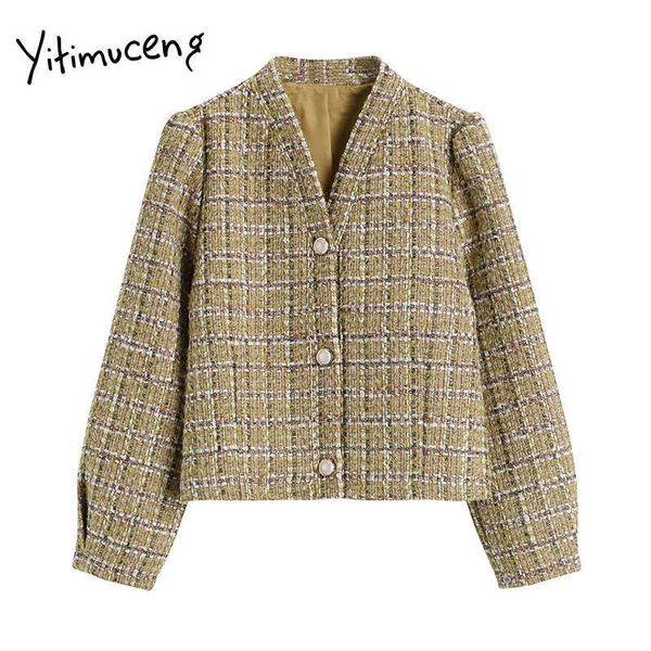 yitimuceng yellow jackets for women fall coat plaid short style v-neck button single breasted crop korean fashion 210601, Black;brown
yitimuceng yellow jackets for women fall coat plaid short style v-neck button single breasted crop korean fashion 210601, Black;brown