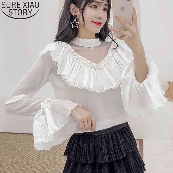 women fashion elegant ruffles autumn flare long sleeve shirt beading chiffon blouse blusas mujer de moda 10611 210417, White
women fashion elegant ruffles autumn flare long sleeve shirt beading chiffon blouse blusas mujer de moda 10611 210417, White