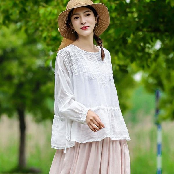 women's blouses & shirts fairynatural spring fall ladies loose embroidery thin 2021 retro o neck long sleeve linen tie and, White
women's blouses & shirts fairynatural spring fall ladies loose embroidery thin 2021 retro o neck long sleeve linen tie and, White
