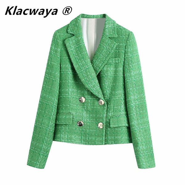 women's za green plaid tweed notched double-breasted fitted blazers female casual long sleeve pockets short coats mujer 210521, White;black
women's za green plaid tweed notched double-breasted fitted blazers female casual long sleeve pockets short coats mujer 210521, White;black