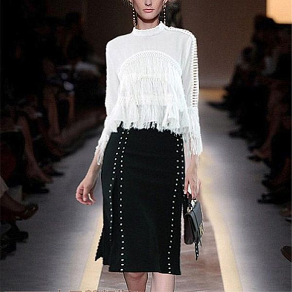 women's suits & blazers runway 2 pcs business suit set designer women lace tassels blouses + rivet split cut ol skirt dz13, White;black
women's suits & blazers runway 2 pcs business suit set designer women lace tassels blouses + rivet split cut ol skirt dz13, White;black