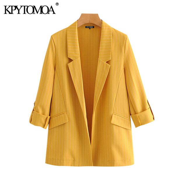 women fashion office wear striped blazer coat vintage rolled-up long sleeve pockets female outerwear chic 210416, White;black
women fashion office wear striped blazer coat vintage rolled-up long sleeve pockets female outerwear chic 210416, White;black