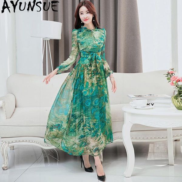 casual dresses ayunsue 100% real silk dress women spring summer floral boho elegant maxi long party vestidos mujer zs18a kj4374, Black;gray
casual dresses ayunsue 100% real silk dress women spring summer floral boho elegant maxi long party vestidos mujer zs18a kj4374, Black;gray