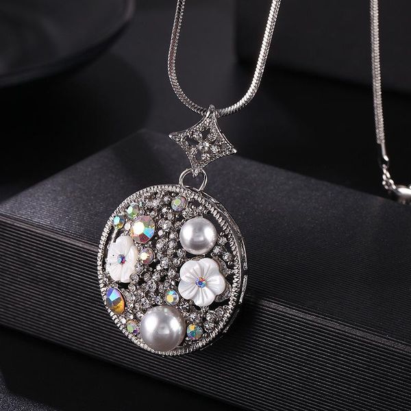 pendant necklaces elegant flower round circle long necklace for women 2021 sweater accessories, Silver
pendant necklaces elegant flower round circle long necklace for women 2021 sweater accessories, Silver