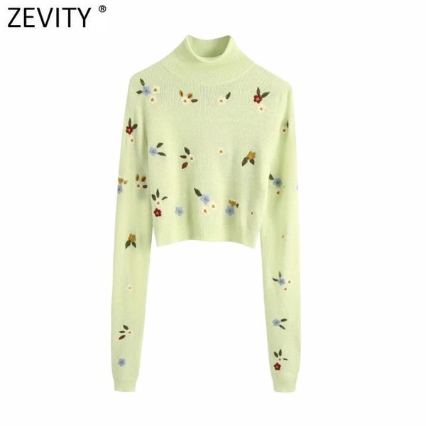 women fashion turtleneck collar floral embroidery short knitting sweater female chic long sleeve pullovers s686 210420, White;black
women fashion turtleneck collar floral embroidery short knitting sweater female chic long sleeve pullovers s686 210420, White;black